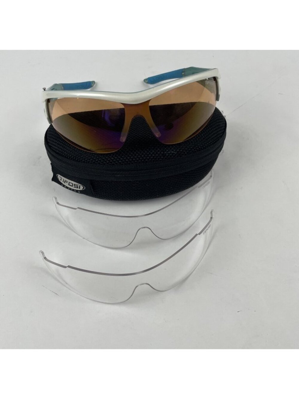 TIFOSI Altar Sports Sunglasses Adult w/Case 3 Lens Teal White Running Cycling